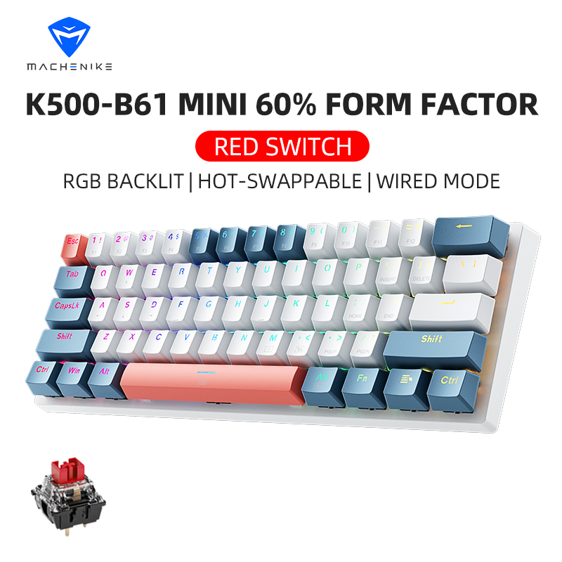 Keyboard Gaming Blue Switch - K500-B61 Мини-механическая клавиатура Machenike, 60% пресс-фактор,