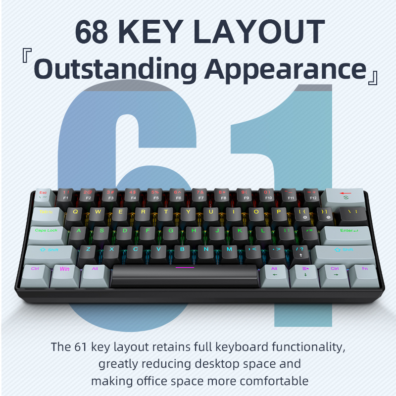 Keyboard Gaming Blue Switch - Мини-механическая клавиатура APAYADO K61, проводная, 61